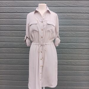 Jones New York Light Taupe Button-Front Shirt Midi Dress